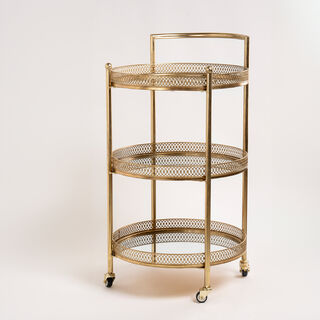 Serving Trolley 3 Tier Metal Gold Round Shape