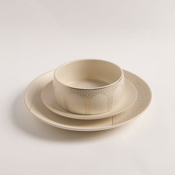 طقم عشاء بورسلان 18 قطعة باللون الكريمي من مجموعة قُرْب image number 0