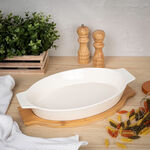 طبق فرن/تقديم بورسلان بقاعدة من الخيزران image number 5