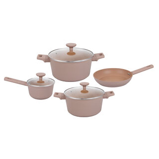Pentola 7Pcs Aluminum Non Stick Cookware Set With Glass Lids, Pink