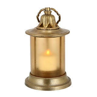 Aluminium Lantern Amber Frosted Glass Shiny Brass Finish