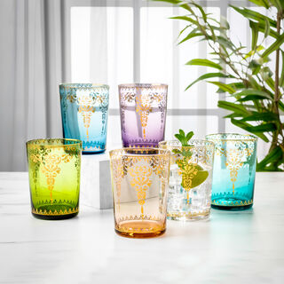 Glass Tumbler With Gold Decal Set Of 6