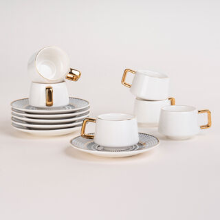 دلتي طقم فناجين قهوة تركي بورسلان أسود وأبيض 12 قطعة