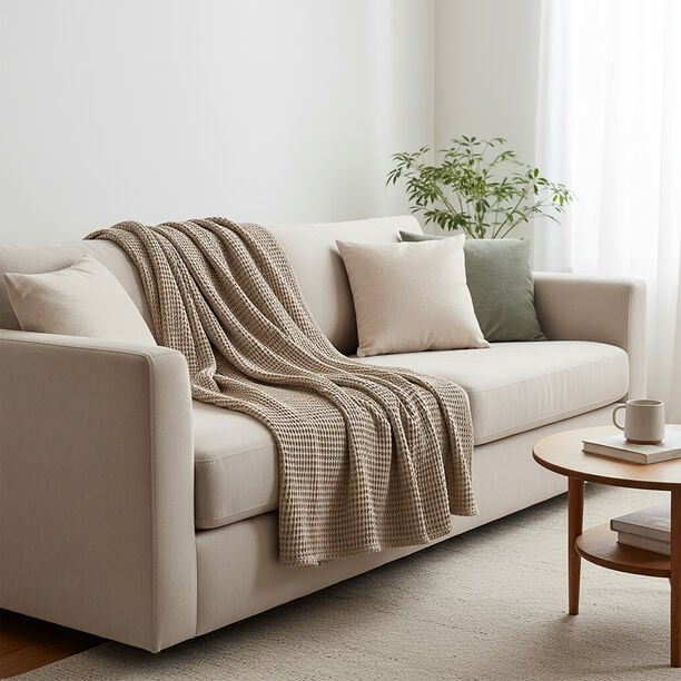 Boutique Blanche Waffle 100% Cotton Woven Throw Natural 130*180cm image number 4