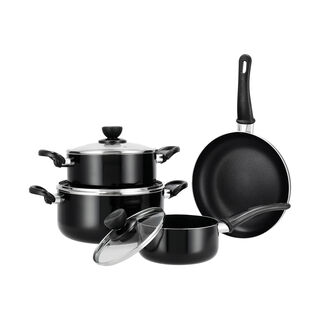 Cookware Non Stick Set 7 Pieces With Glass Lid Black