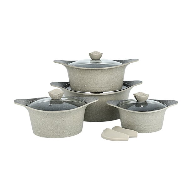 Alberto 8 piece beige granite cookware set image number 1