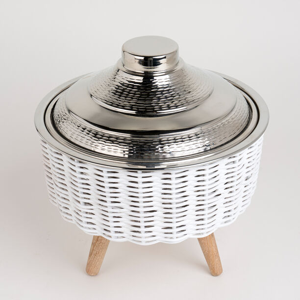 سلة من البامبو مع وعاء تقديم بغطاء لون ذهبي/حجم صغير image number 1