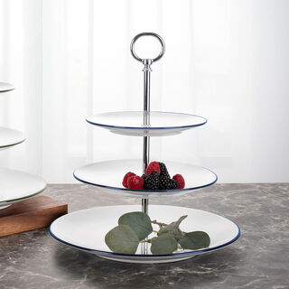 Rio Filete Azul 3 Tiers Cake Stand Blue Rim