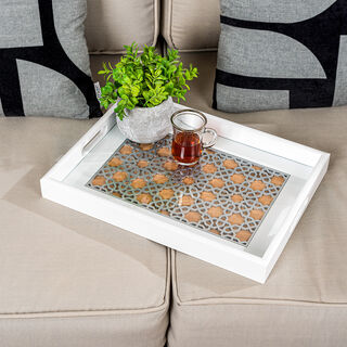 Wood Tray Pp 1Pc White Silver