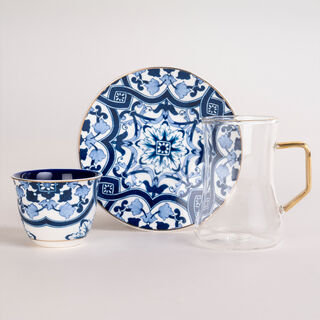 Dallaty blue porcelain tea and coffe cups set 18 pcs