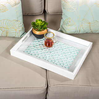 1Pc White Blue Wood Tray 38*28cm