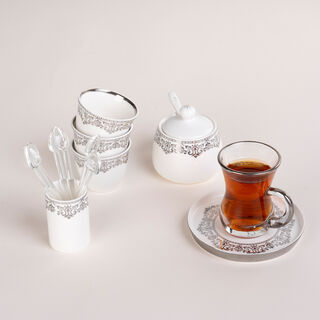 Lamesa 28Pc Porcelain Tc Set G&S White Silver