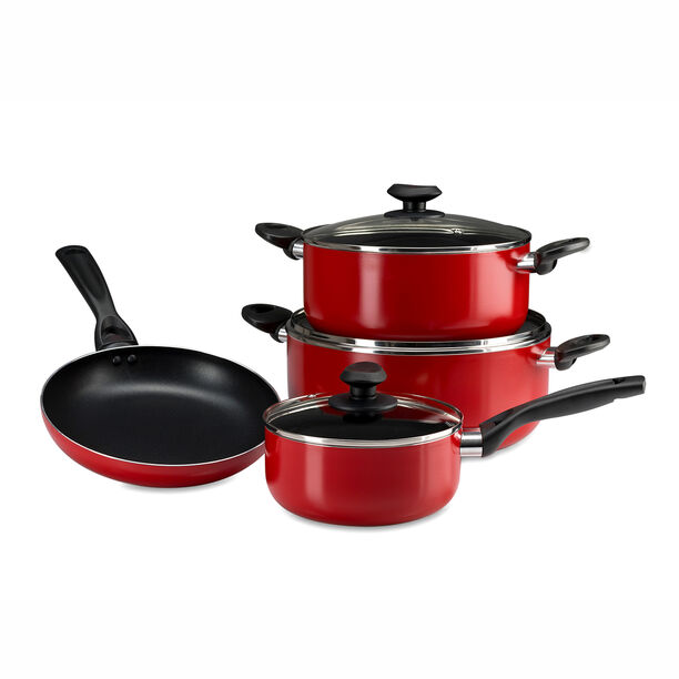 Betty Crocker Non Stick Cookware Set 7 Pieces With Glass Lid Red Color image number 1