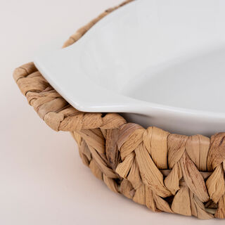 Porcelain Oval Dish With Rattan Basket