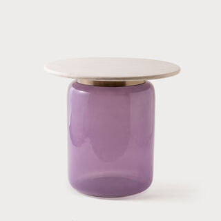 Homez glass side table with marble top 51*47cm, lilac