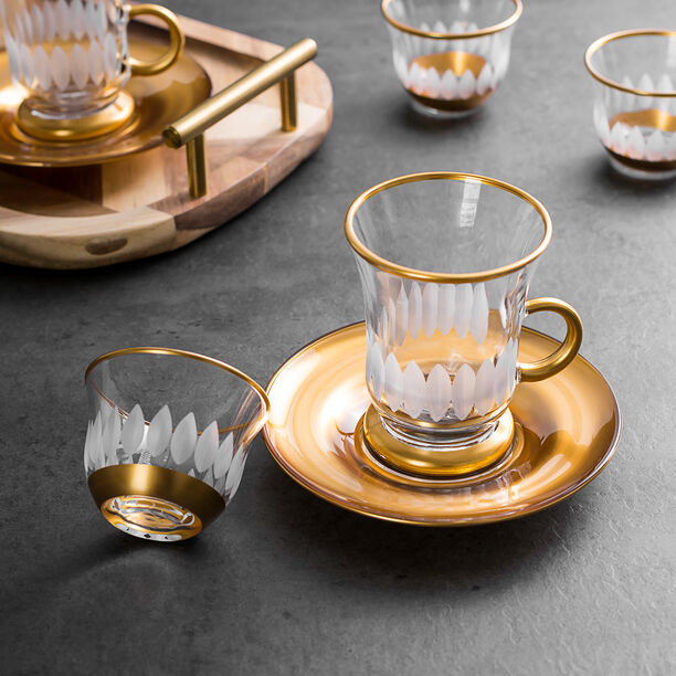 18 Pieces Glass Tea And Coffee Set Sunflower Gold image number 0