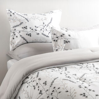 Cottage Microfiber King Comforter 6 Pcs Set, White/Grey, 230*250Cm