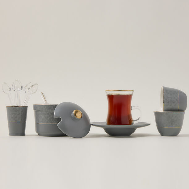 Zukhroof 28Pc Porcelain Tc Set Thumanya Gray Serve 6 image number 0