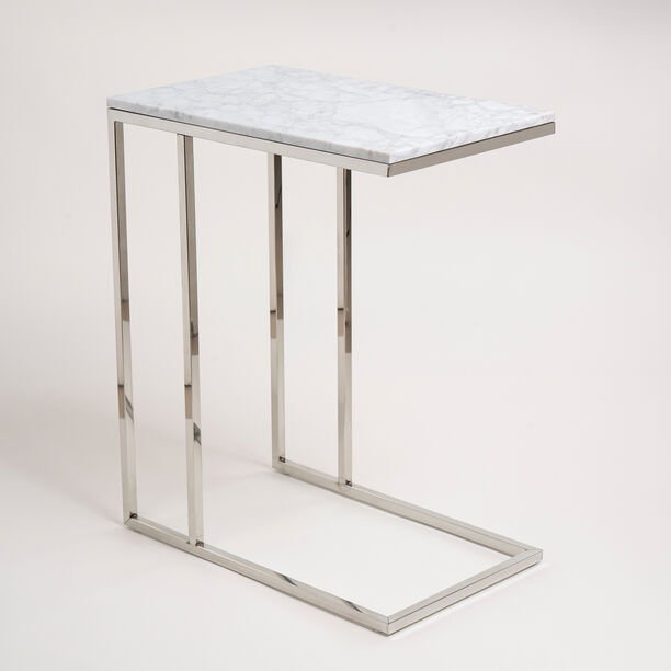 Silver Stainless Steel Side Table With Marble Top image number 0