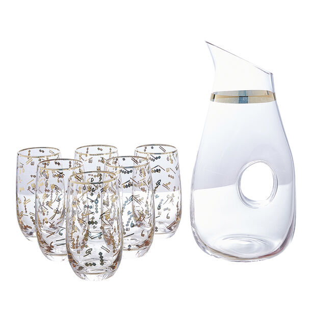 7 Pcs Glass Drink Set Tashkeel Pattern Gold image number 5
