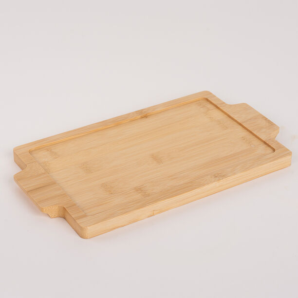 طبق فرن/تقديم بورسلان بقاعدة من الخيزران image number 3