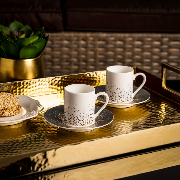 دلتي طقم فناجين قهوة تركي بورسلان رمادي وأبيض 12 قطعة image number 5