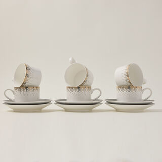 طقم فناجين شاي إنجليزي بورسلان رمادي وأبيض من دلتي 12 قطعة