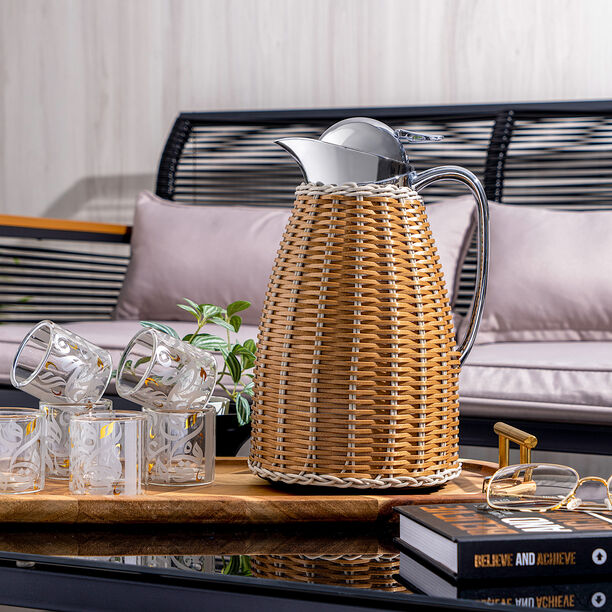 Dallety Steel Vacuum Flask Rattan Design Brown 1L image number 3