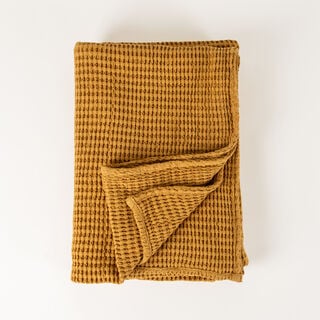 Boutique Blanche Waffle 100% Cotton Woven Throw Mustard 130*180cm
