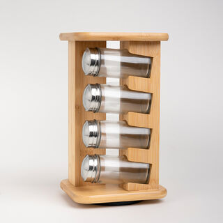 طقم برطمانات بهارات زجاج مع حامل بامبو 8 قطع