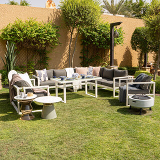 7pcs aluminum sofa set with frosted glass, gray