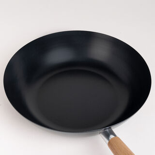 Alberto Non Stick Wok Pan With Wood Handle Round Shape Black