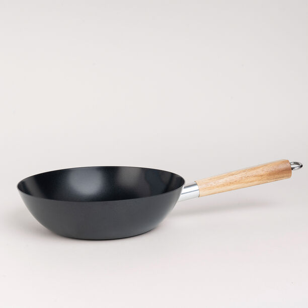 Wok Pan W/Wood Handle Non Stick Round Dia:25Cm 1.5Mm Black Japan image number 2