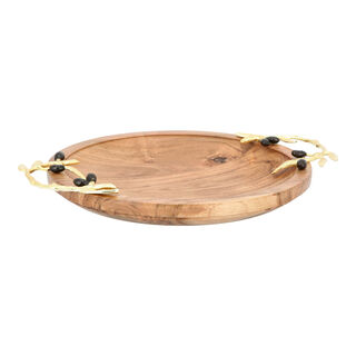 Wooden Round Dish With Olive Handle Large 25Cm