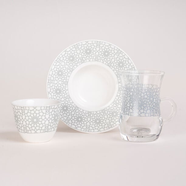 Zukhroof 28 Pieces Porcelain Tea And Coffee Set Othmani Gray Serve 6 image number 1
