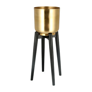Planter Gold With Wood Stand Gold