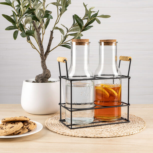 البرتو طقم برطمانات عصير زجاج شفاف بحامل معدني 2 قطعة image number 0