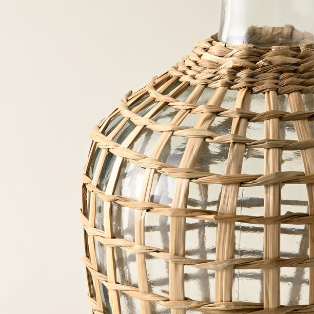 هومز إناء زجاجي بغطاء منسوج من الخوص 25*15.5*15.5سم image number 1