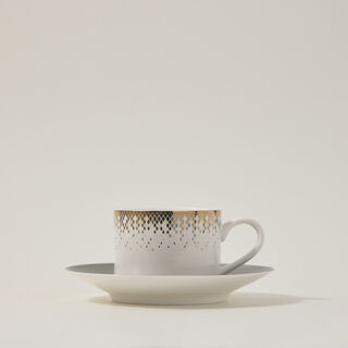 طقم فناجين شاي إنجليزي بورسلان رمادي وأبيض من دلتي 12 قطعة