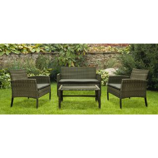 4 Pieces Set Natural Rattan Grey