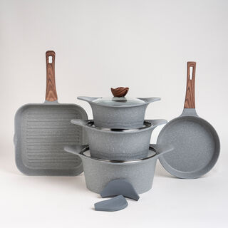 طقم أواني طهي جرانيت من البرتو 8 قطع جرانيت باللون الرمادي الفاتح