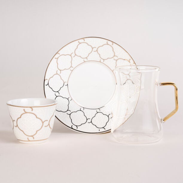 Dallaty white and gold porcelain tea and coffee cups set 18 pcs image number 1
