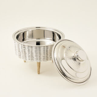 قدر تقديم بقاعدة خشب وغطاء فضي 3لتر