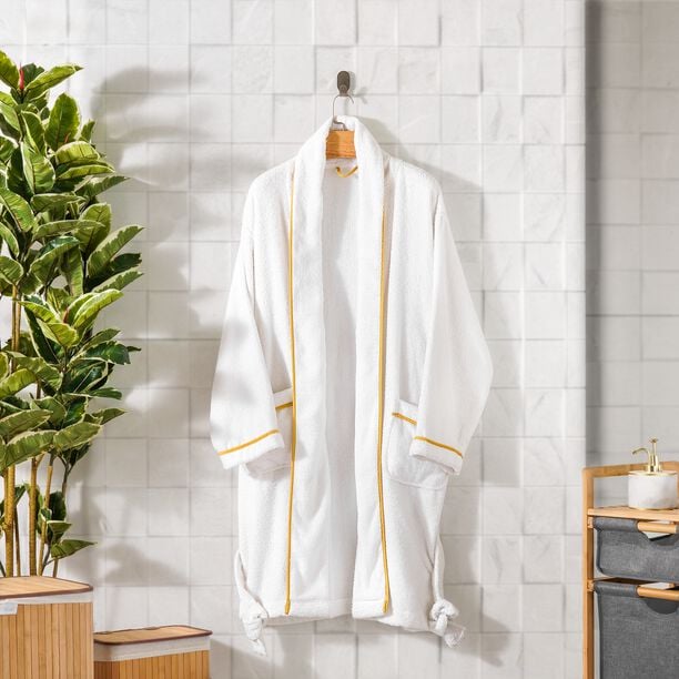 100% cotton bathrobe with gold sateen piping size S/M image number 5