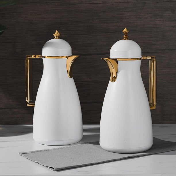 Dallaty 2 Pieces Plastic Vacuum Flask Koufa White & Gold 1L image number 6