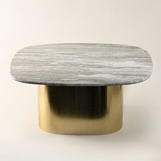 هومز طاولة قهوة بقاعدة معدنية وسطح من الرخام، 80*75*33سم