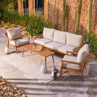 Homez 4pcs genova wooden effect aluminum sitting set with coffee table, in grey