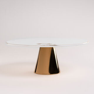 La Mesa white porcelain cake stand with gold base