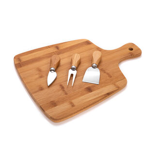 Alberto bamboo cutting board with handle & 3 cheese knives 28*38 cm