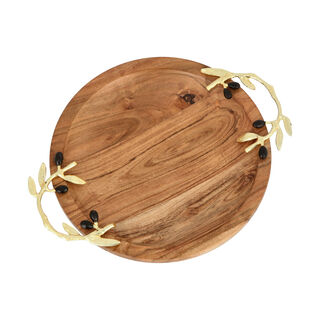 Wooden Round Dish With Olive Handle Large 25Cm